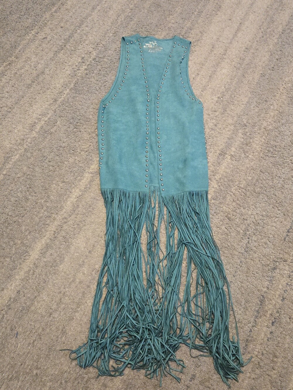Crazy Train Cowgirl Duster Vest Womens M Fringe Studded Western Turquoise